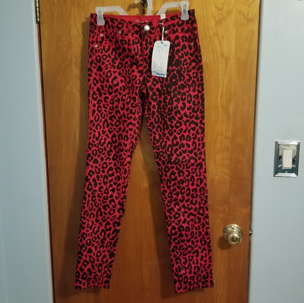 NWT Justice Super Skinny Red Cheetah Jeans